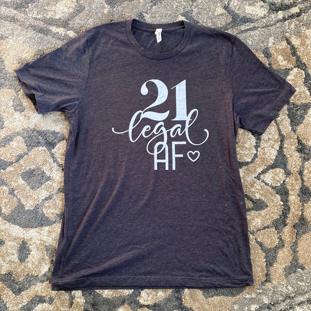 Womens L heathered gray soft t-shirt for 21st birthday